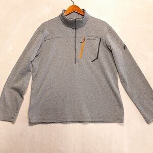 Eddie Bauer Mens 1/4 Zip Polyester Fleece Sweater Gray Heather Orange Ascent